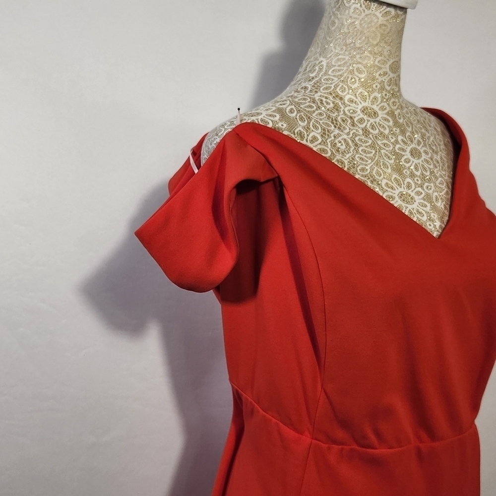 ABS Allen Schwartz Dress Gown Evening Red Deep V-Neck Knit Sleeveless Plus 24 - Picture 6 of 14